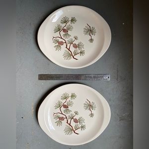 2 MCM Hand Decorated Pine Themed Platters